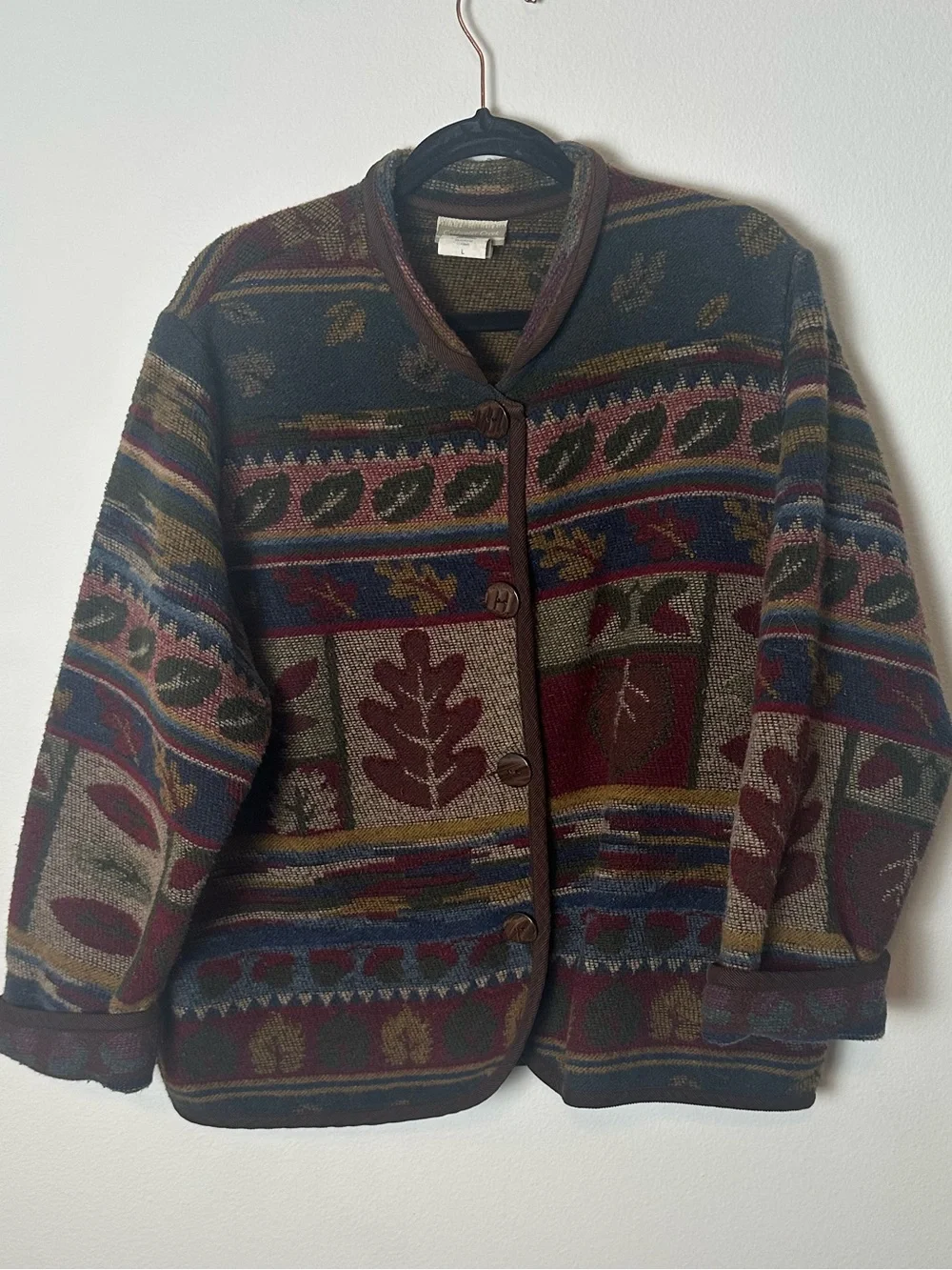 Coldwater Creek Vintage Tapestry Coat Fall Whimsical Print Wool Blend Large